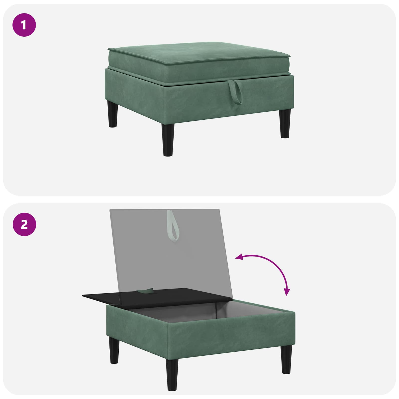 Sofa Kruk met Opslag Zeegroen Fluweel is nu te koop bij PeponiXL, paradijselijk wonen!