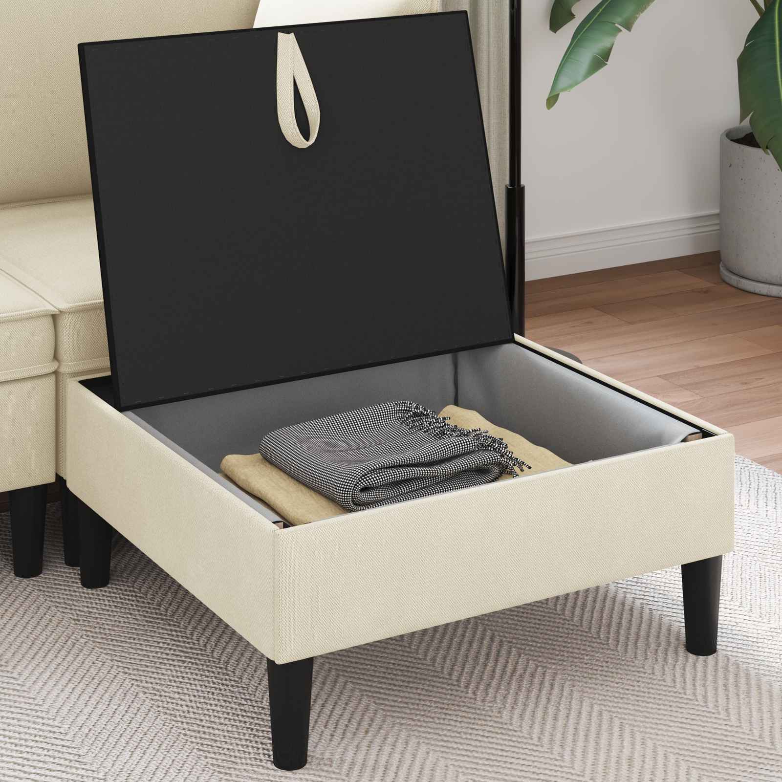Sofa Kruk met Opslag Crèmekleurig Fluweel is nu te koop bij PeponiXL, paradijselijk wonen!