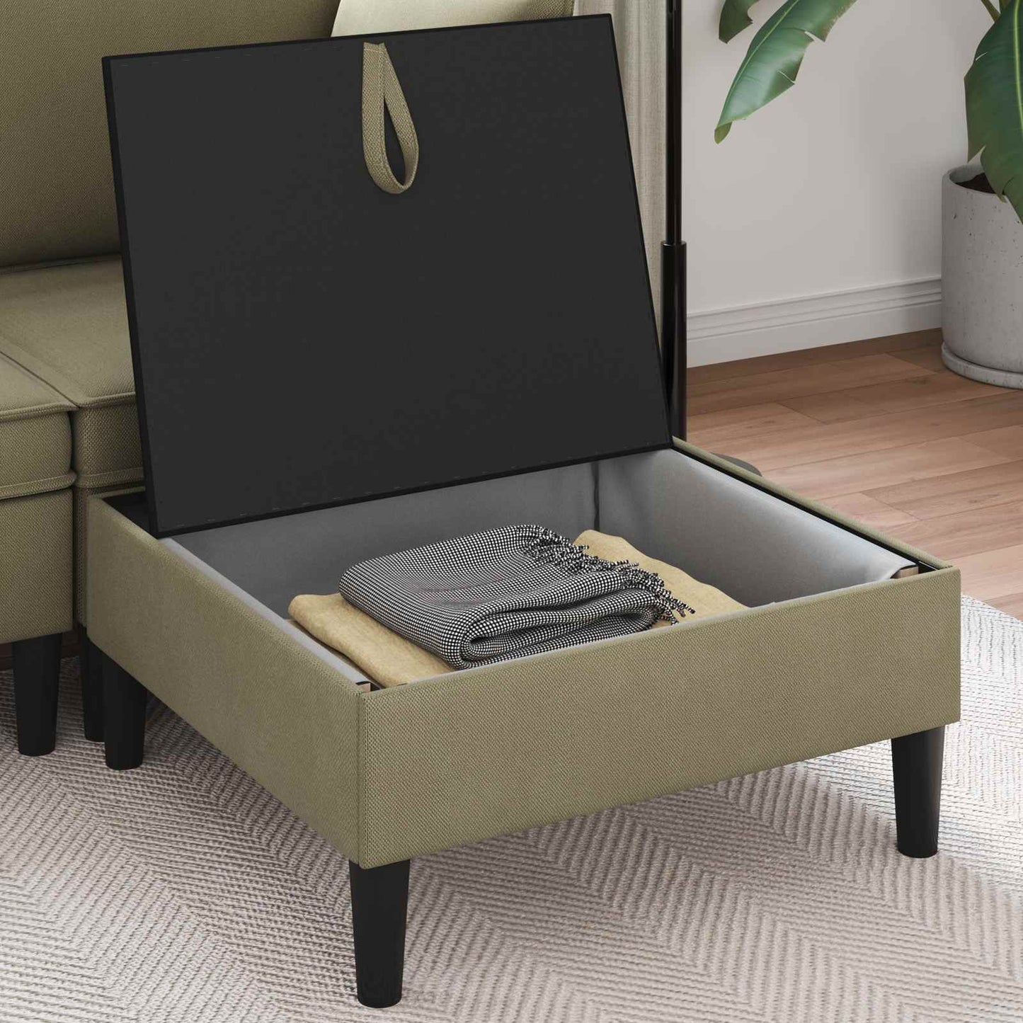 Sofa Kruk met Opslag Kaki Fluweel is nu te koop bij PeponiXL, paradijselijk wonen!