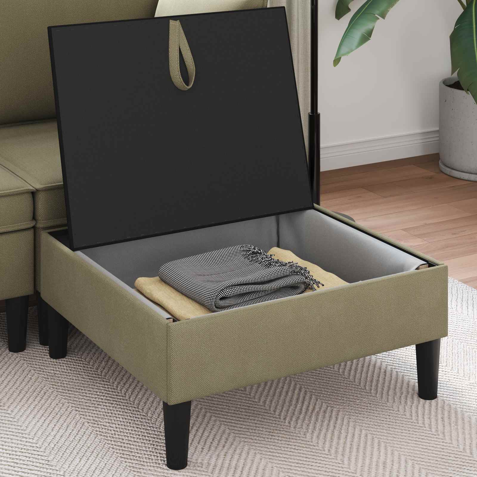 Sofa Kruk met Opslag Kaki Fluweel is nu te koop bij PeponiXL, paradijselijk wonen!