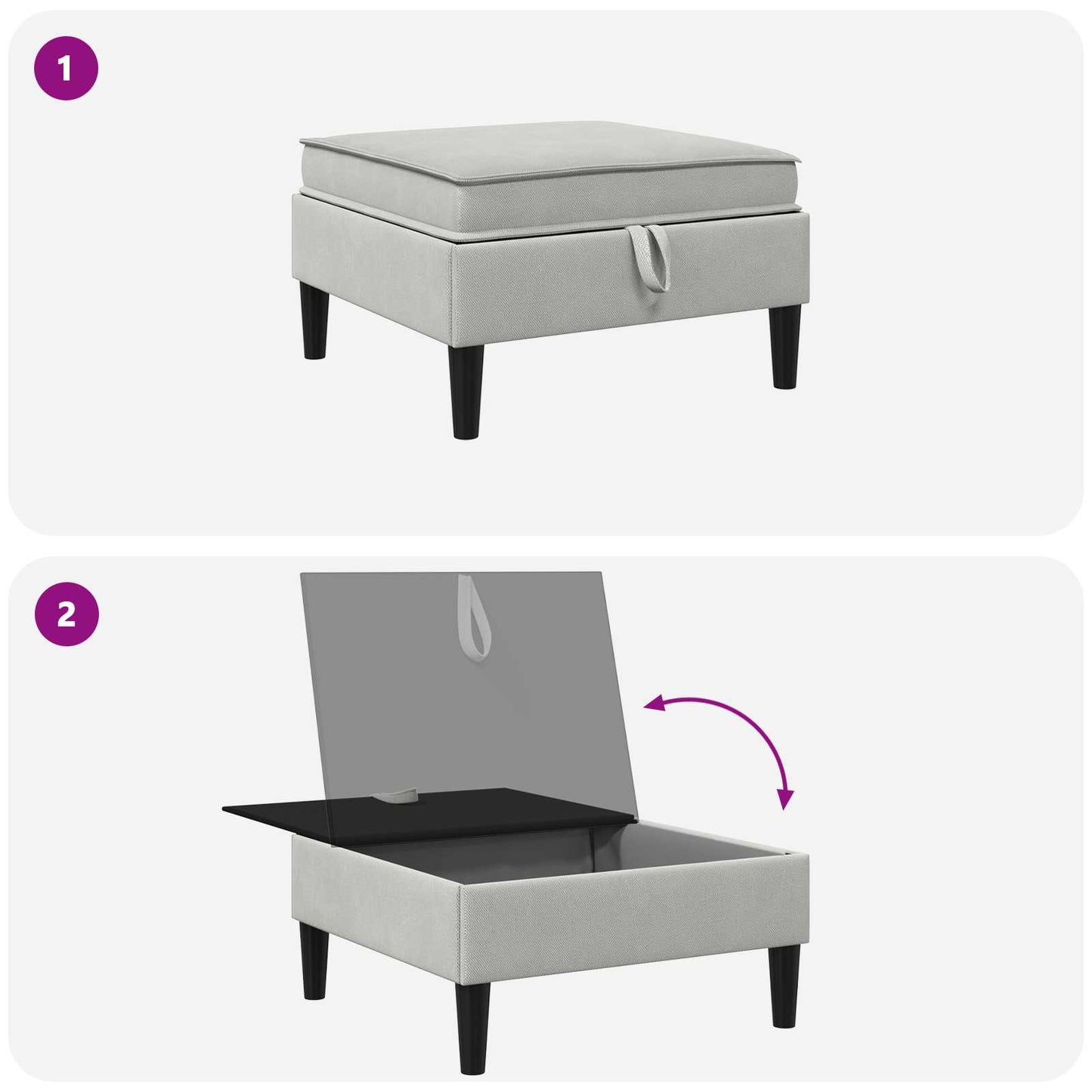 Sofa Kruk met Opslag Lichtgrijs Fluweel is nu te koop bij PeponiXL, paradijselijk wonen!