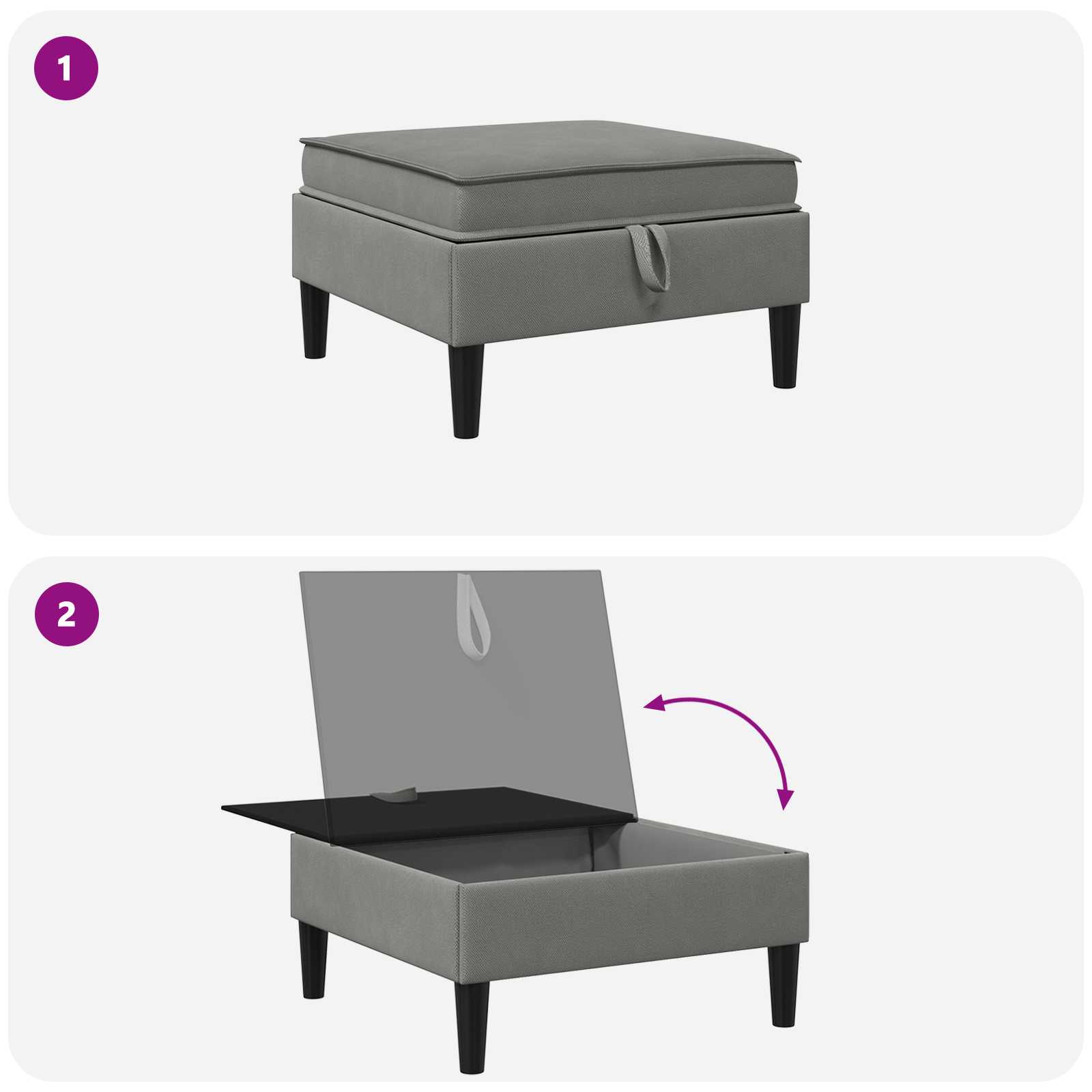 Sofa Kruk met Opslag Donkergrijs Fluweel is nu te koop bij PeponiXL, paradijselijk wonen!