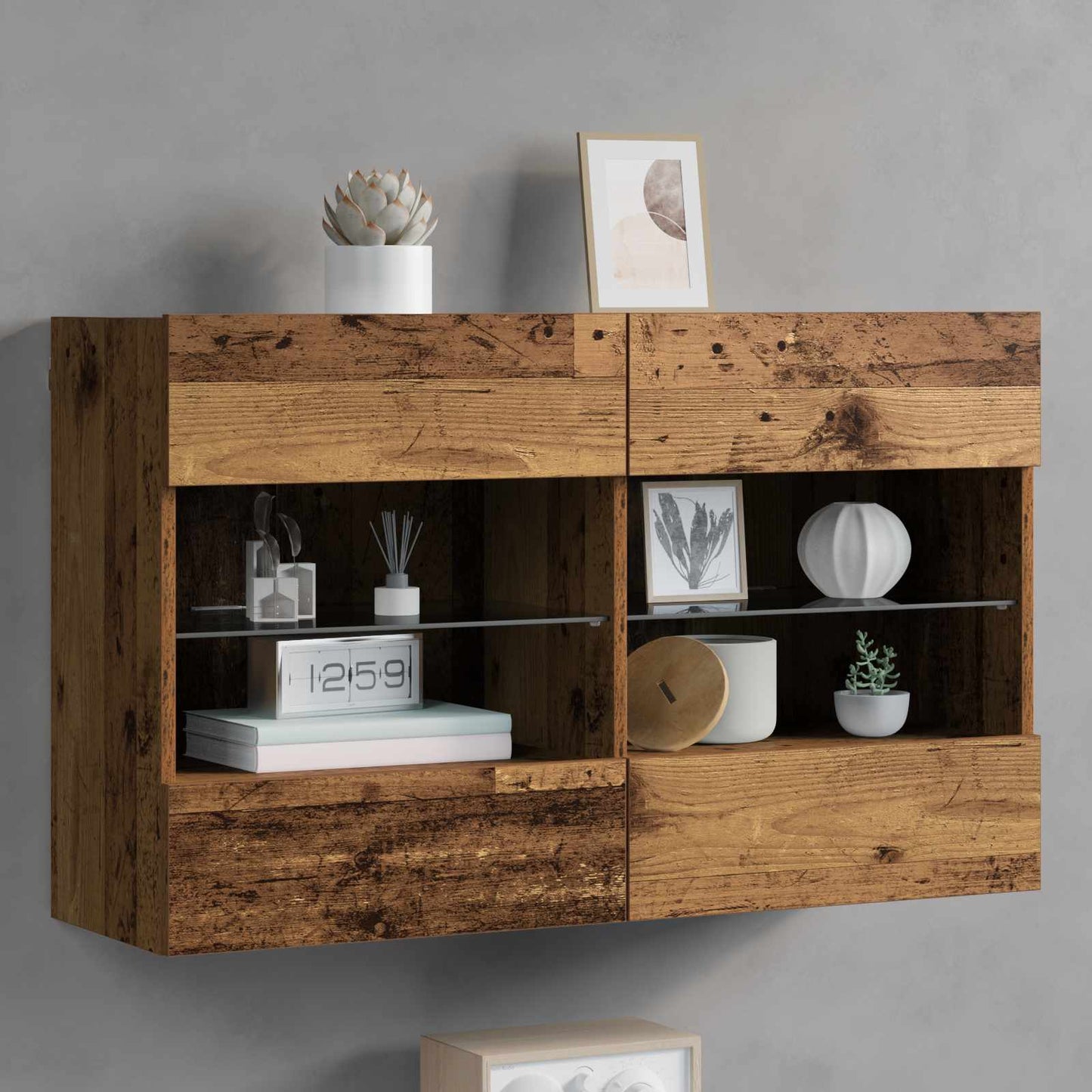 TV-wandkast met LED Oud Hout 98,5 x 30 x 60,5 cm Bewerkt hout is nu te koop bij PeponiXL, paradijselijk wonen!