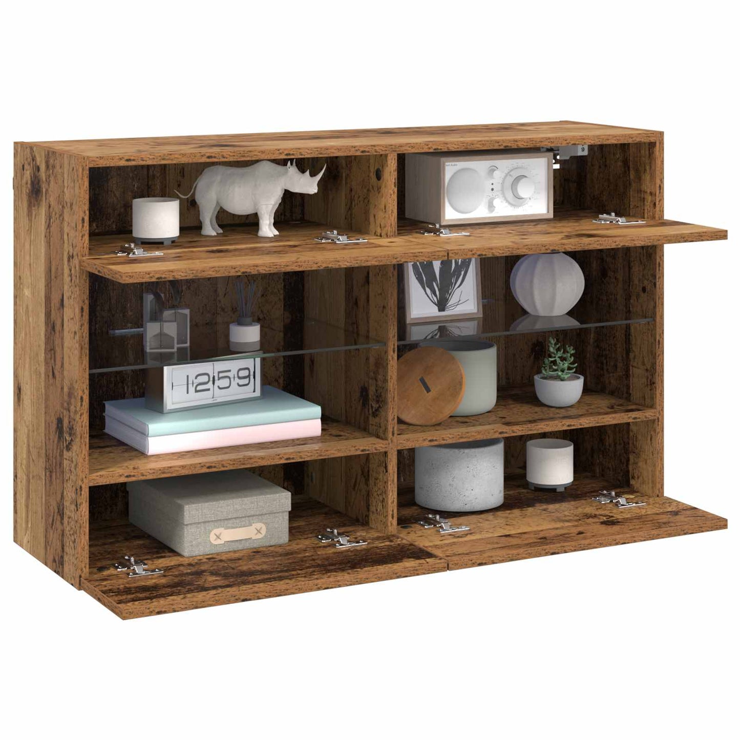 TV-wandkast met LED Oud Hout 98,5 x 30 x 60,5 cm Bewerkt hout is nu te koop bij PeponiXL, paradijselijk wonen!