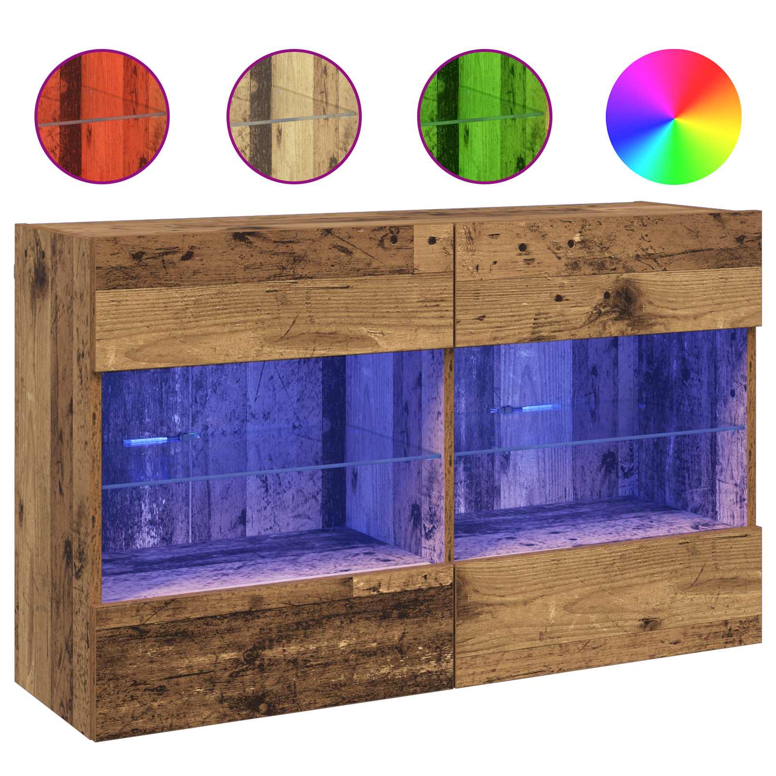 TV-wandkast met LED Oud Hout 98,5 x 30 x 60,5 cm Bewerkt hout is nu te koop bij PeponiXL, paradijselijk wonen!