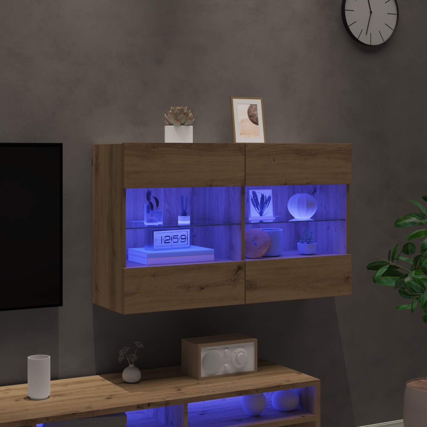 TV-wandkast Artisan Eiken 98,5 x 30 x 60,5 cm Bewerkt hout is nu te koop bij PeponiXL, paradijselijk wonen!