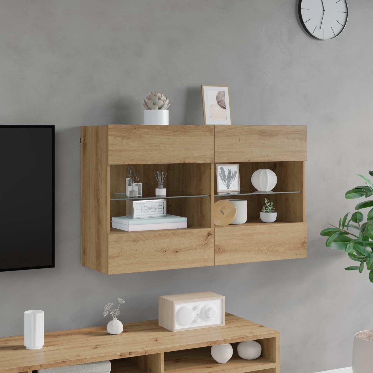 TV-wandkast Artisan Eiken 98,5 x 30 x 60,5 cm Bewerkt hout is nu te koop bij PeponiXL, paradijselijk wonen!
