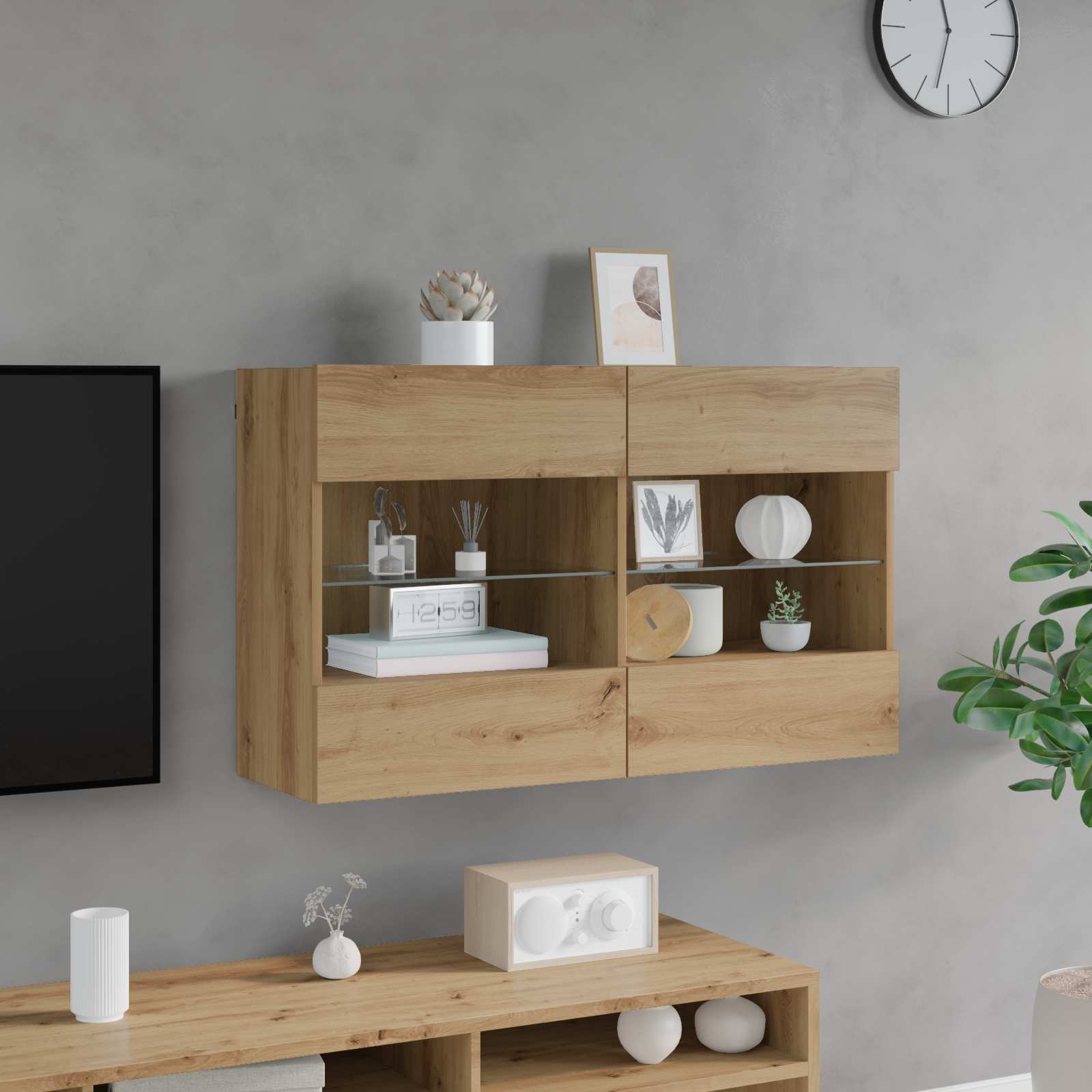 TV-wandkast Artisan Eiken 98,5 x 30 x 60,5 cm Bewerkt hout is nu te koop bij PeponiXL, paradijselijk wonen!