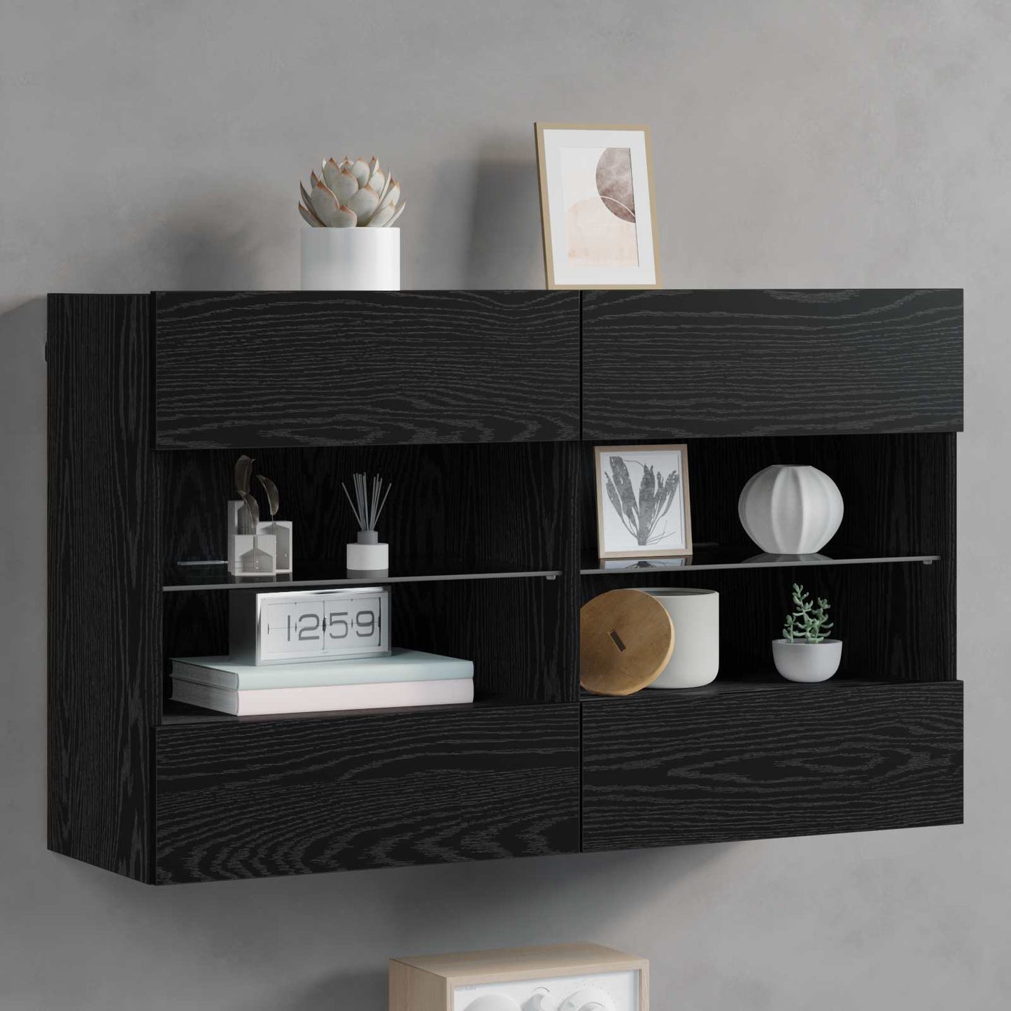 TV-wandkast Zwart Eiken 98,5 x 30 x 60,5 cm Bewerkt hout is nu te koop bij PeponiXL, paradijselijk wonen!