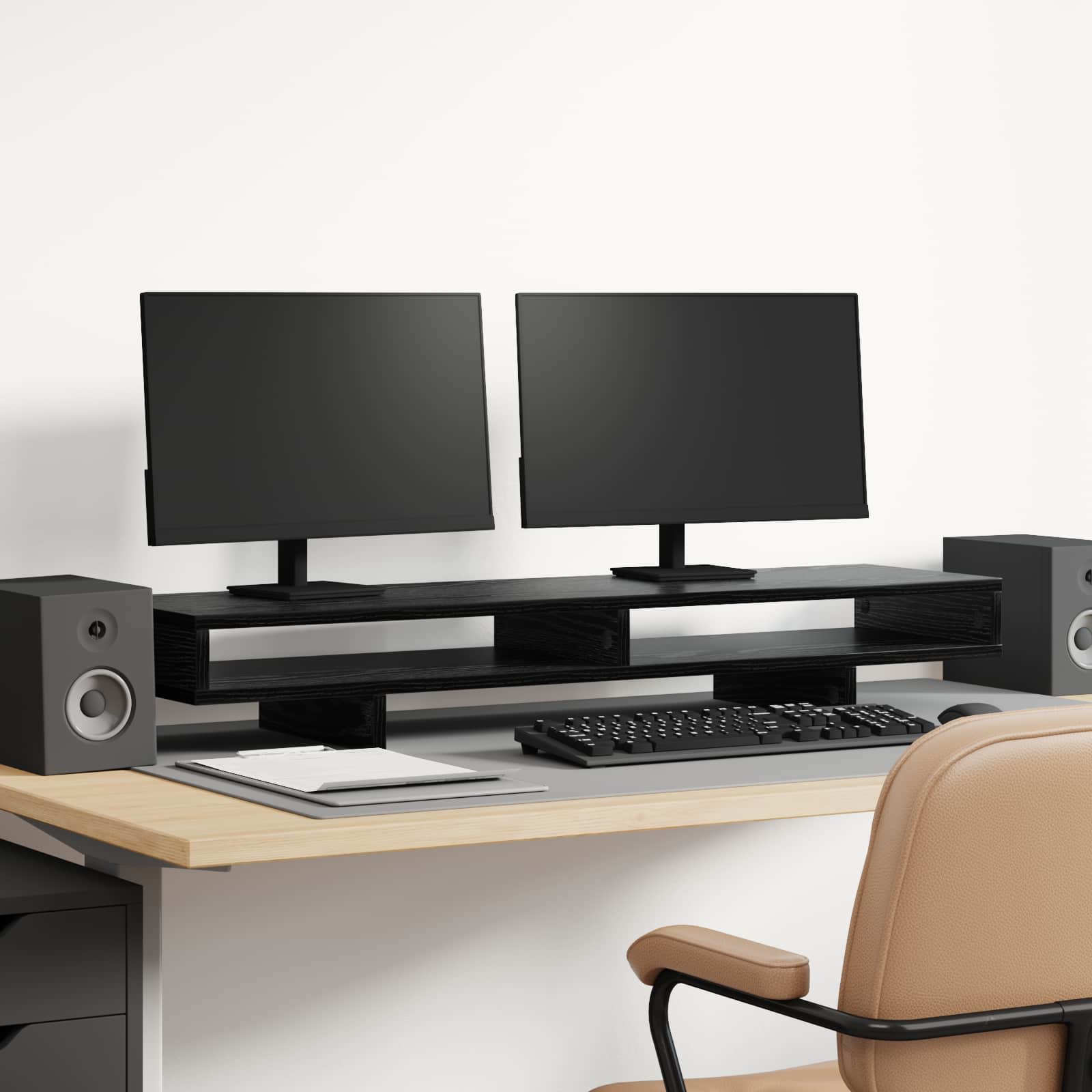 Monitor Stand met plank Zwart 100 x 27 x 15 cm Bewerkt hout is nu te koop bij PeponiXL, paradijselijk wonen!