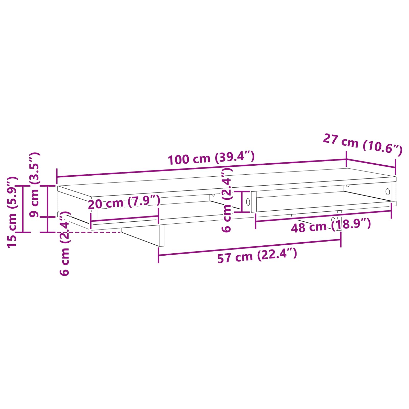 Monitor Stand met plank Zwart 100 x 27 x 15 cm Bewerkt hout is nu te koop bij PeponiXL, paradijselijk wonen!