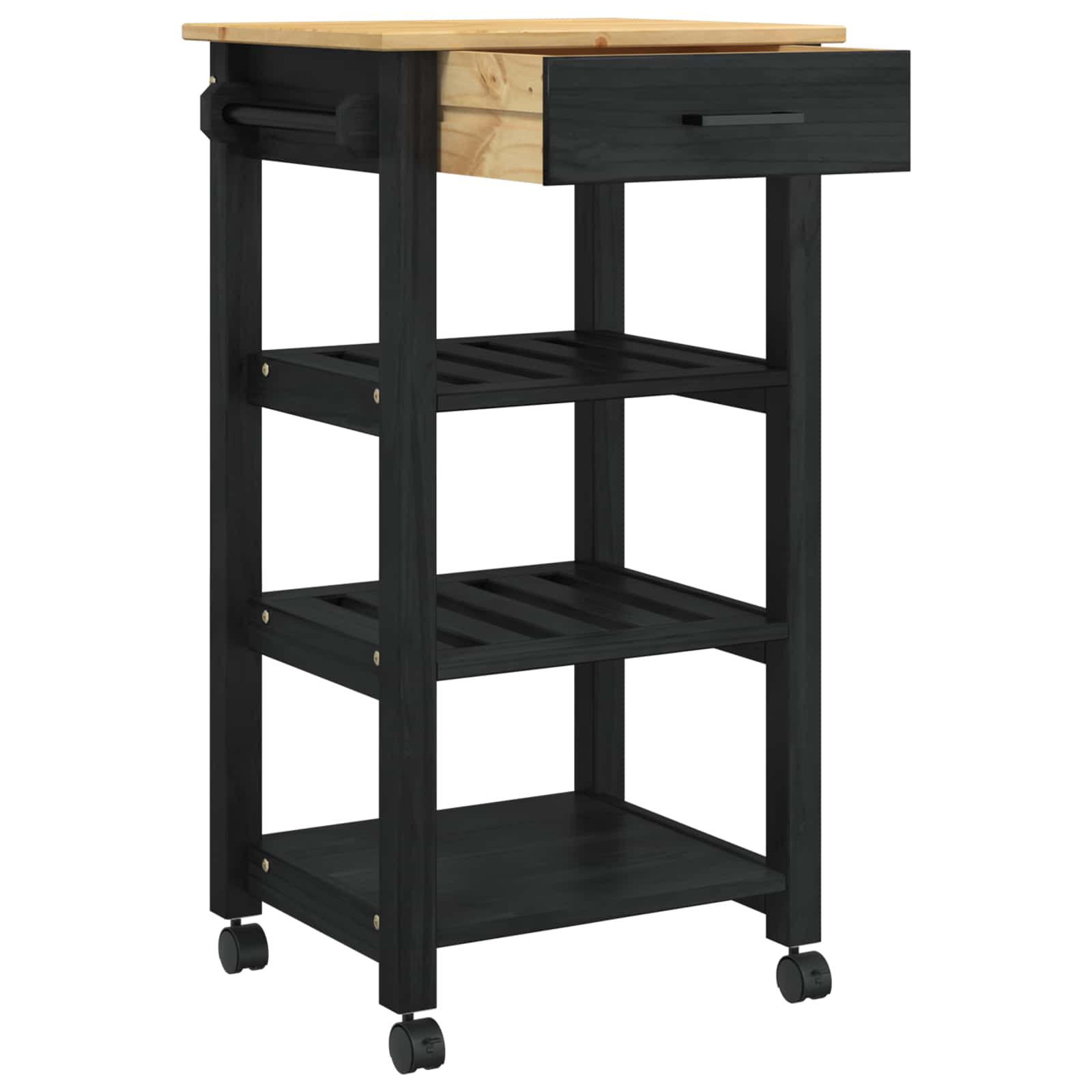 Keuken Trolley Zwart 88,5 x 40 x 48 cm Massief Vurenhout is nu te koop bij PeponiXL, paradijselijk wonen!