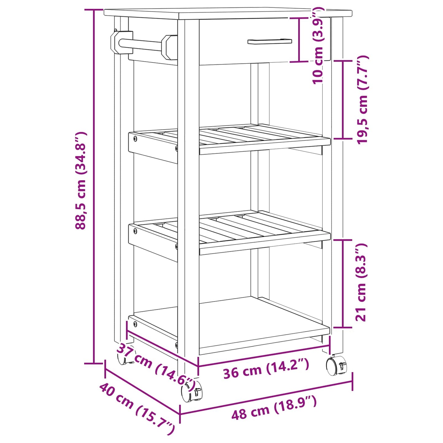Keuken Trolley Zwart 88,5 x 40 x 48 cm Massief Vurenhout is nu te koop bij PeponiXL, paradijselijk wonen!