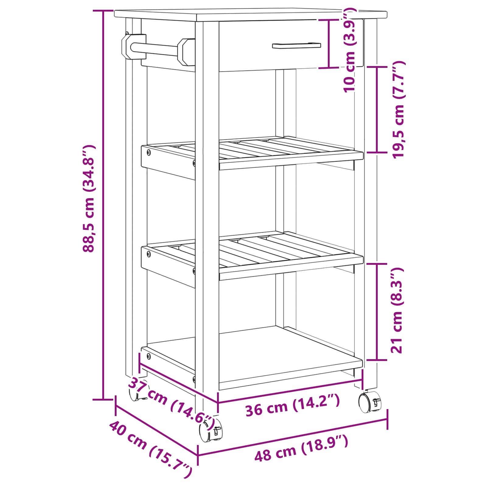 Keuken Trolley Zwart 88,5 x 40 x 48 cm Massief Vurenhout is nu te koop bij PeponiXL, paradijselijk wonen!