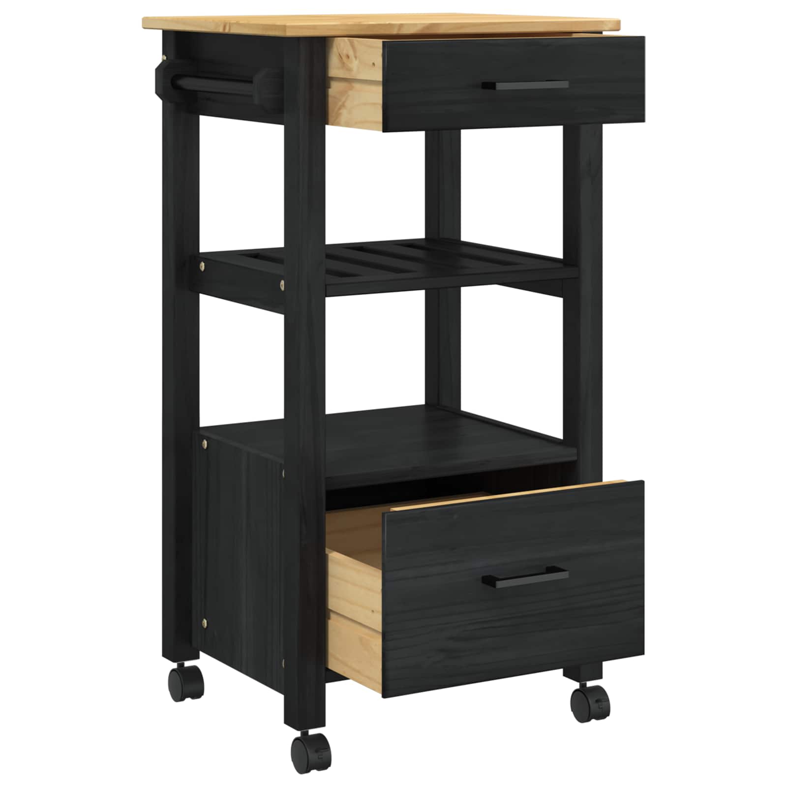 Keuken Trolley Zwart 88,5 x 40 x 48 cm Massief Vurenhout is nu te koop bij PeponiXL, paradijselijk wonen!