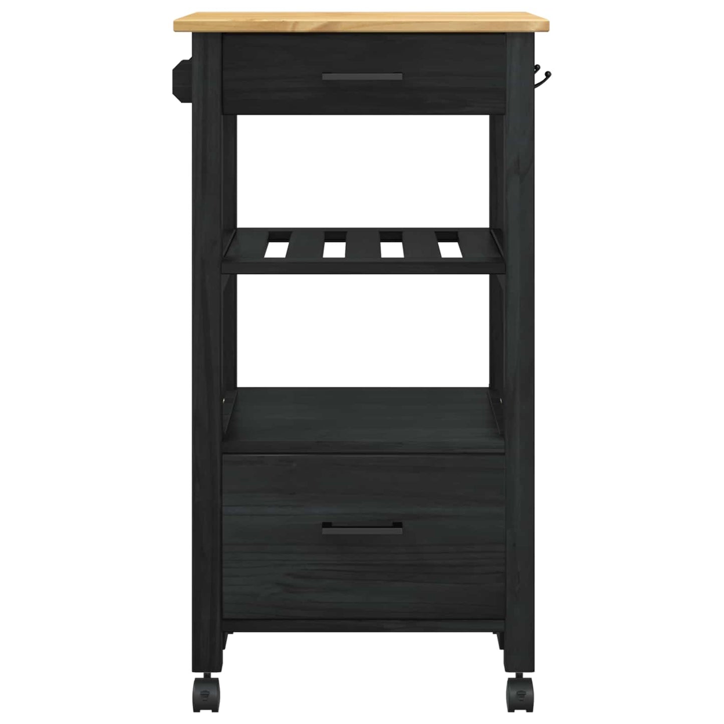 Keuken Trolley Zwart 88,5 x 40 x 48 cm Massief Vurenhout is nu te koop bij PeponiXL, paradijselijk wonen!