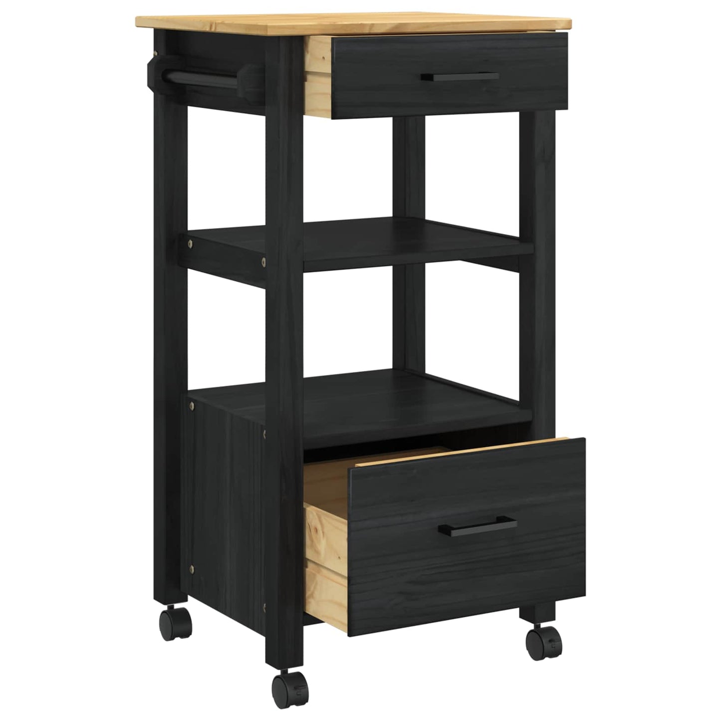 Keuken Trolley Zwart 88,5 x 40 x 48 cm Massief Vurenhout is nu te koop bij PeponiXL, paradijselijk wonen!