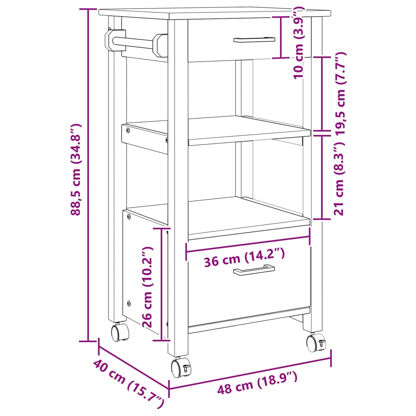 Keuken Trolley Zwart 88,5 x 40 x 48 cm Massief Vurenhout is nu te koop bij PeponiXL, paradijselijk wonen!