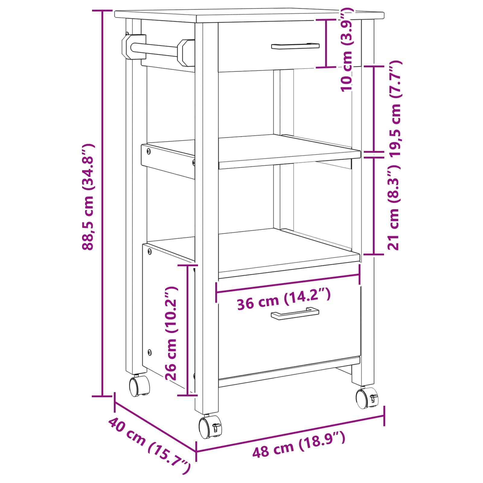 Keuken Trolley Zwart 88,5 x 40 x 48 cm Massief Vurenhout is nu te koop bij PeponiXL, paradijselijk wonen!