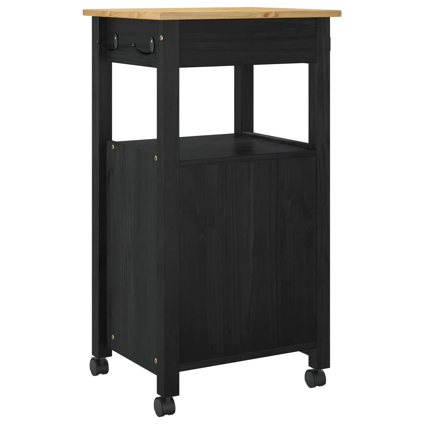 Keuken Trolley Zwart 88,5 x 40 x 48 cm Massief Vurenhout is nu te koop bij PeponiXL, paradijselijk wonen!