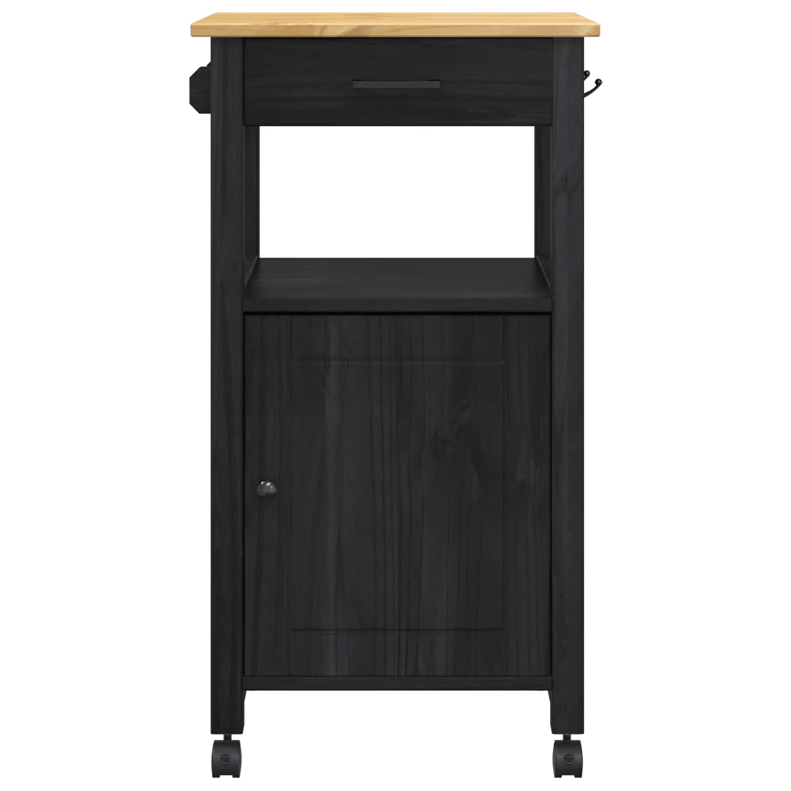 Keuken Trolley Zwart 88,5 x 40 x 48 cm Massief Vurenhout is nu te koop bij PeponiXL, paradijselijk wonen!