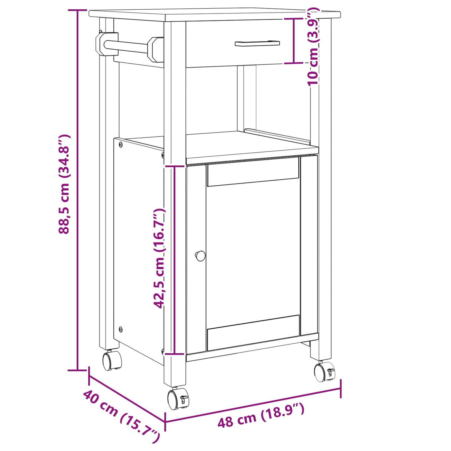 Keuken Trolley Zwart 88,5 x 40 x 48 cm Massief Vurenhout is nu te koop bij PeponiXL, paradijselijk wonen!
