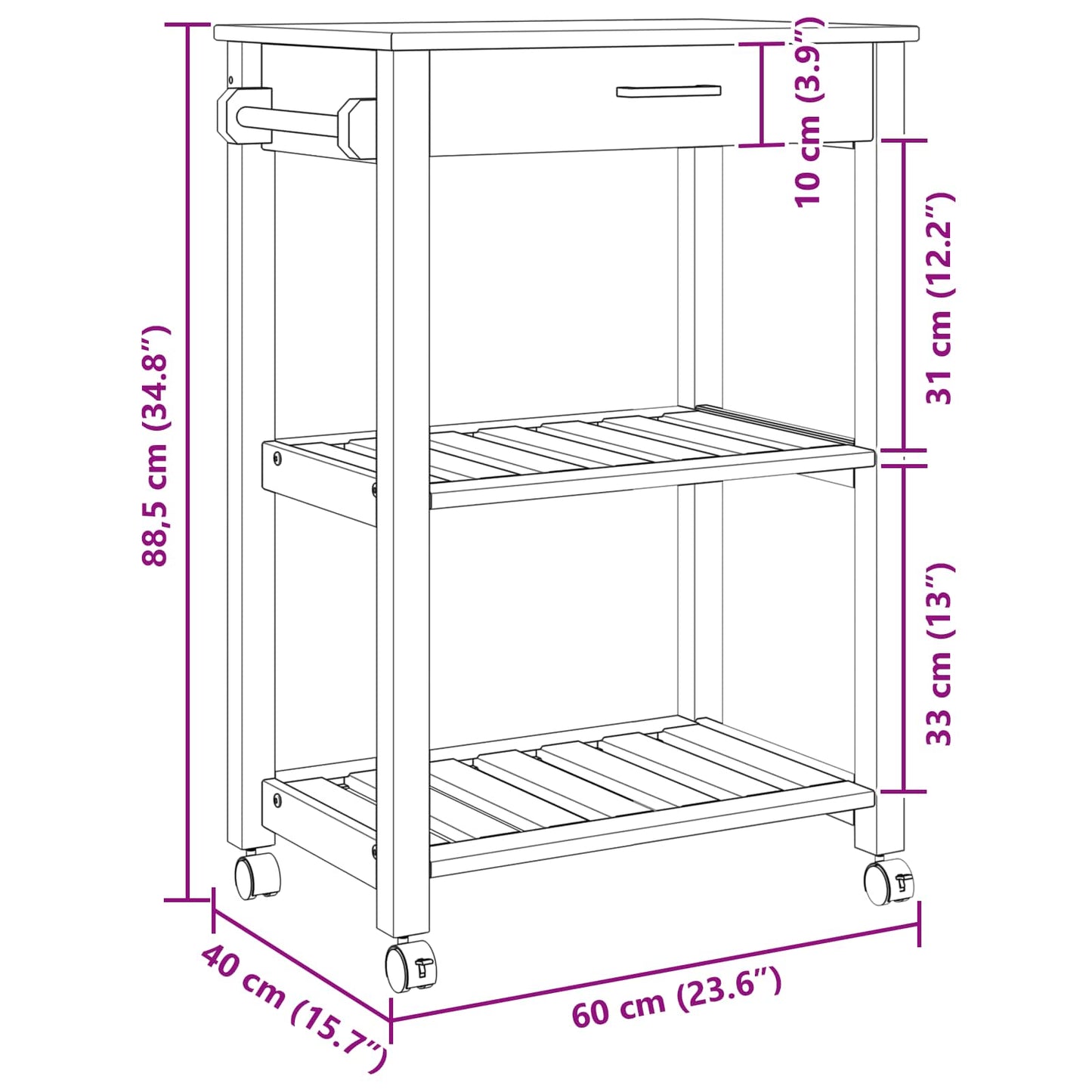 Keuken Trolley Zwart 88,5 x 40 x 60 cm Massief Vurenhout is nu te koop bij PeponiXL, paradijselijk wonen!
