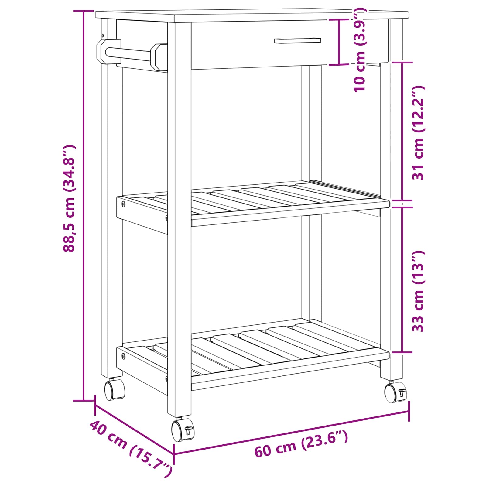 Keuken Trolley Zwart 88,5 x 40 x 60 cm Massief Vurenhout is nu te koop bij PeponiXL, paradijselijk wonen!