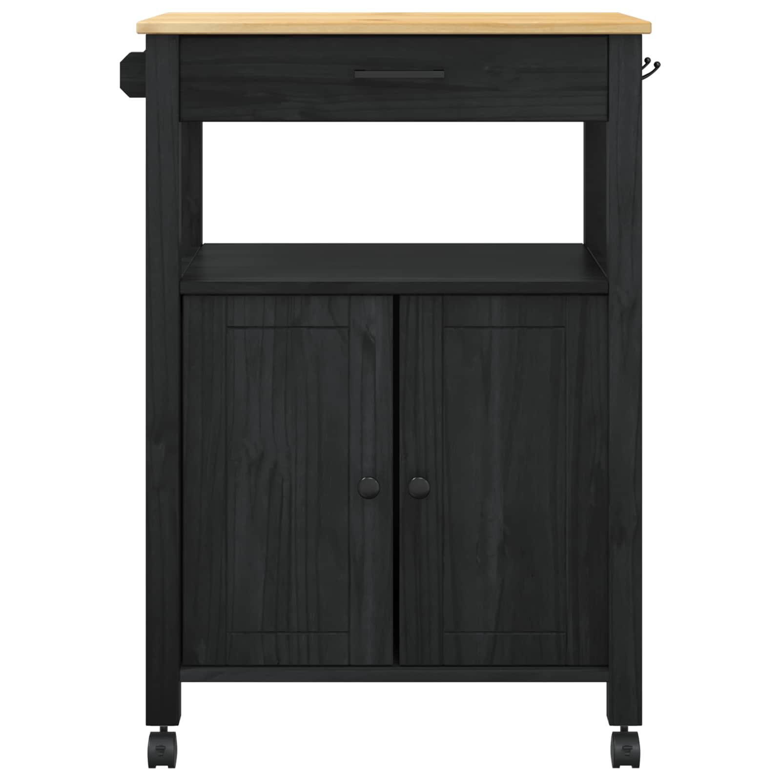 Keuken Trolley Zwart 88,5 x 40 x 60 cm Massief Vurenhout is nu te koop bij PeponiXL, paradijselijk wonen!