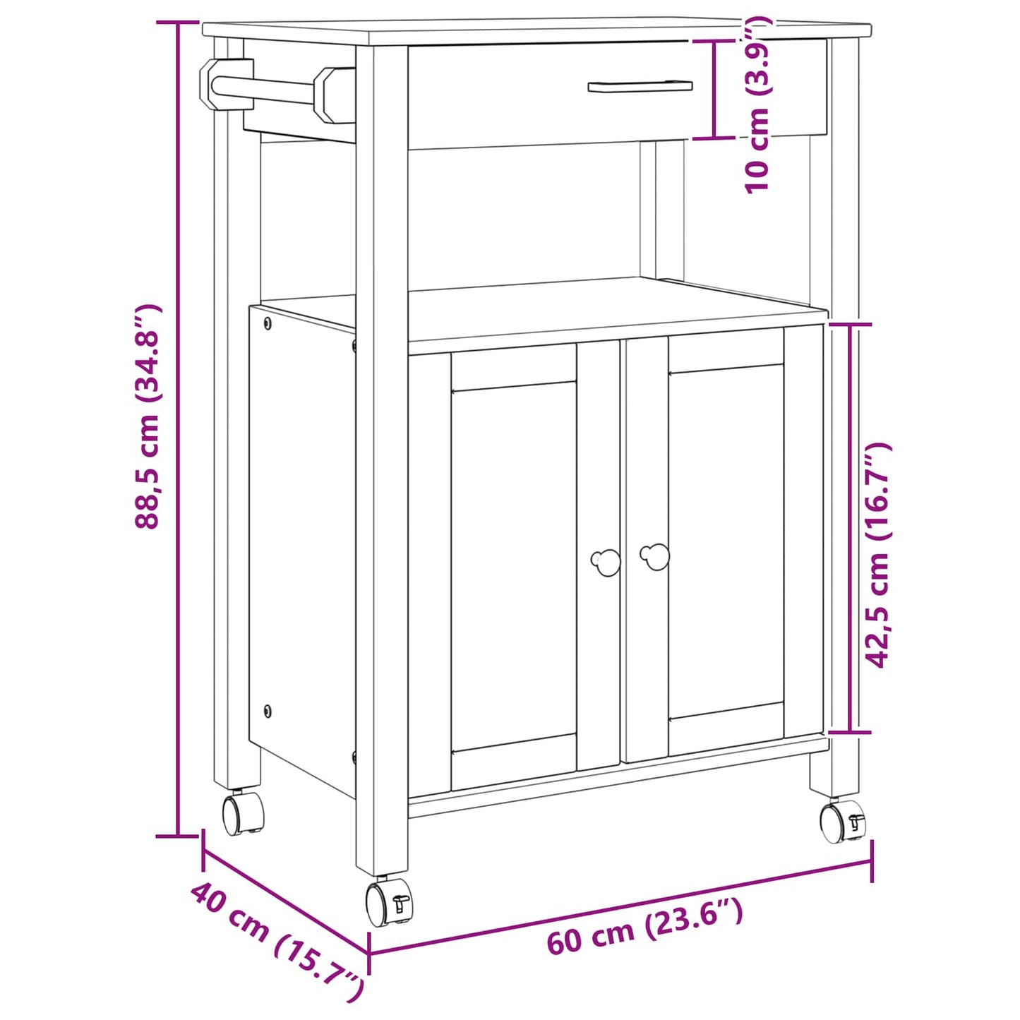 Keuken Trolley Zwart 88,5 x 40 x 60 cm Massief Vurenhout is nu te koop bij PeponiXL, paradijselijk wonen!