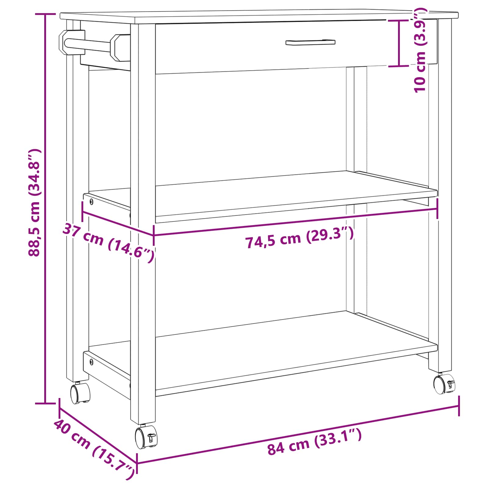 Keuken Trolley Zwart 88,5 x 40 x 48 cm Massief Vurenhout is nu te koop bij PeponiXL, paradijselijk wonen!
