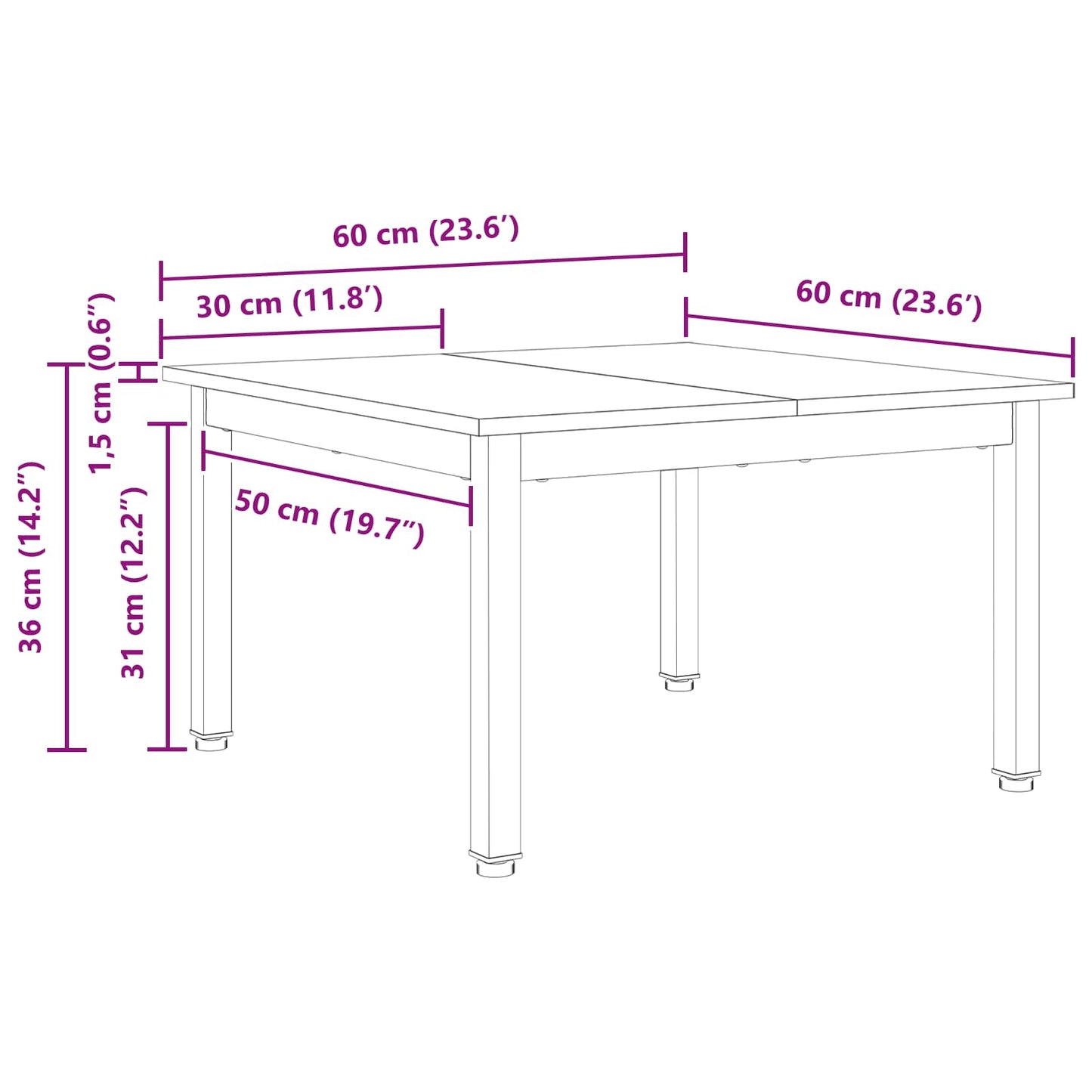 Salontafel Naturel 60 x 60 x 36 cm Massief grenenhout is nu te koop bij PeponiXL, paradijselijk wonen!