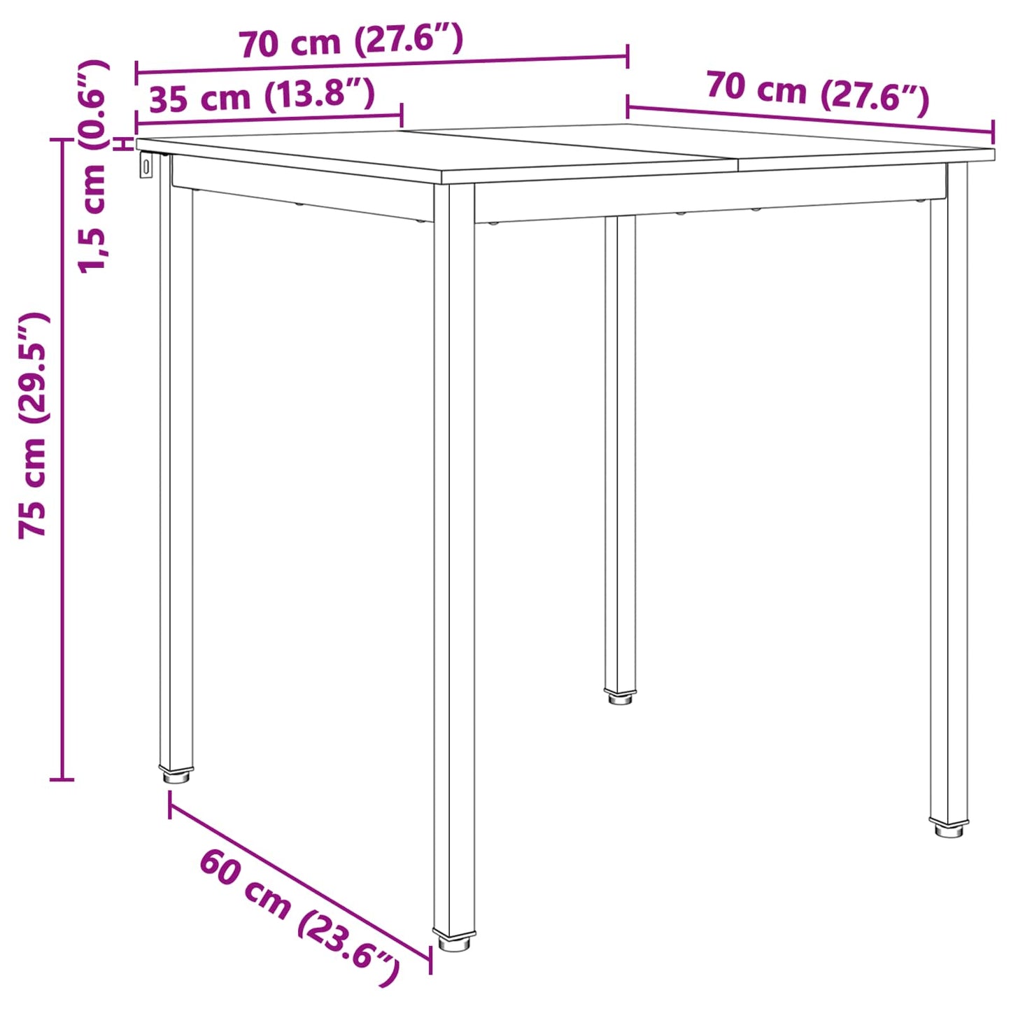 Eettafel Wit 70 x 70 x 75 cm Massief grenenhout is nu te koop bij PeponiXL, paradijselijk wonen!