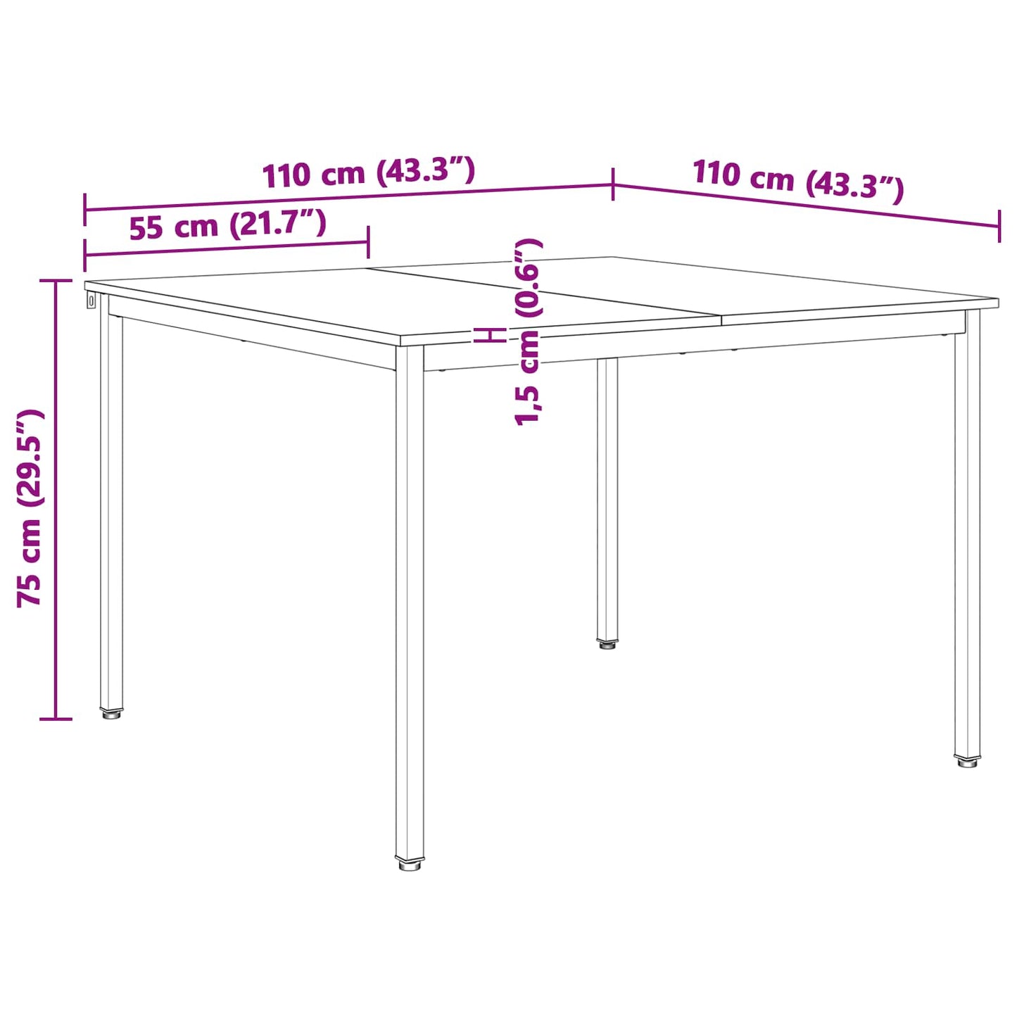 Eettafel Naturel 110 x 110 x 75 cm Massief grenenhout is nu te koop bij PeponiXL, paradijselijk wonen!