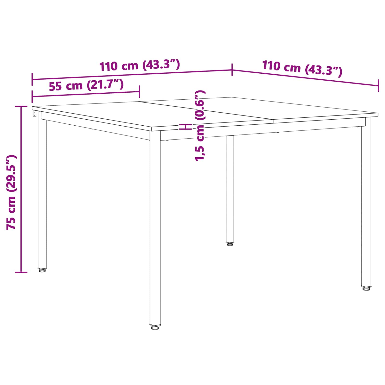Eettafel Wit 110 x 110 x 75 cm Massief grenenhout is nu te koop bij PeponiXL, paradijselijk wonen!