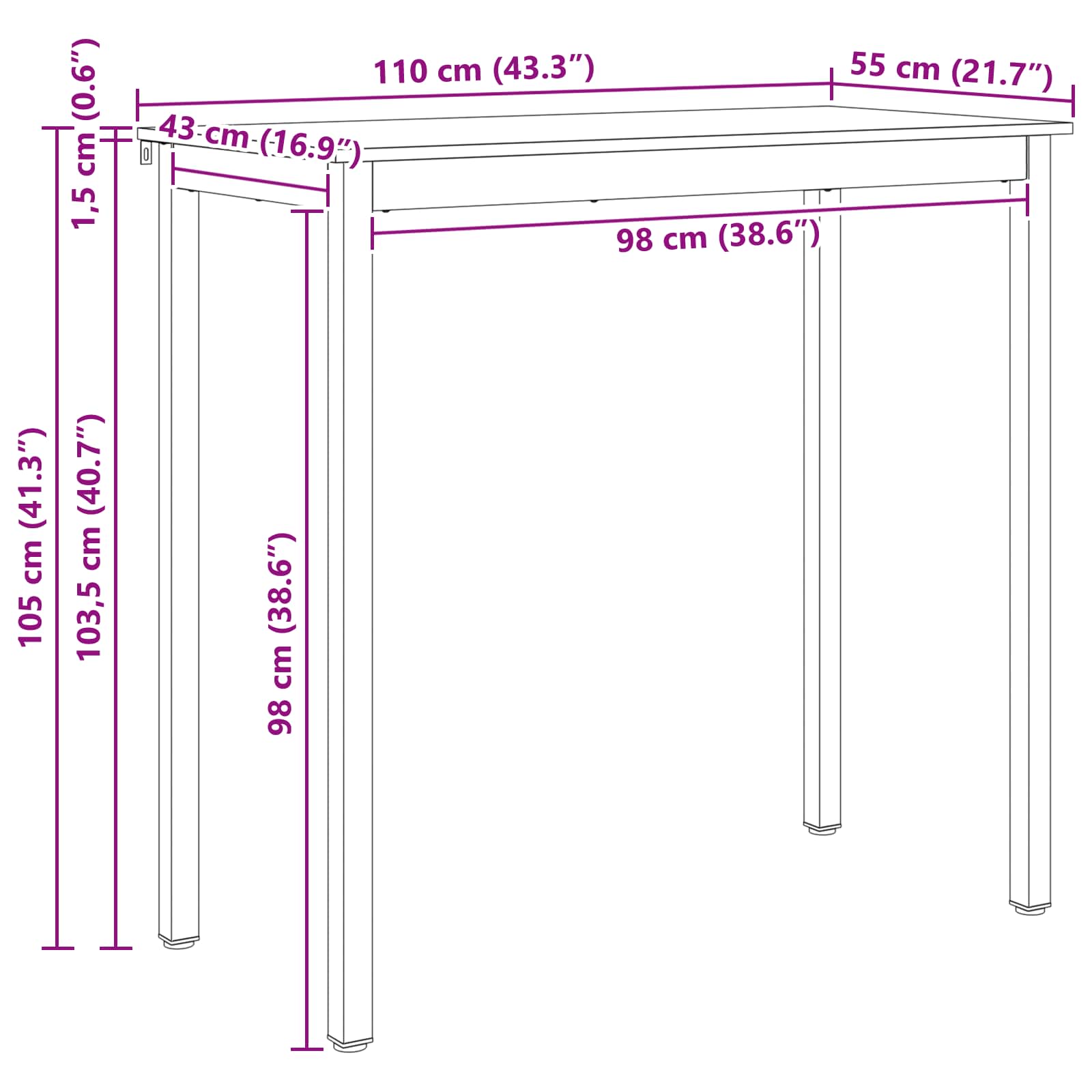 Bartafel Naturel 110 x 55 x 105 cm Massief grenenhout is nu te koop bij PeponiXL, paradijselijk wonen!