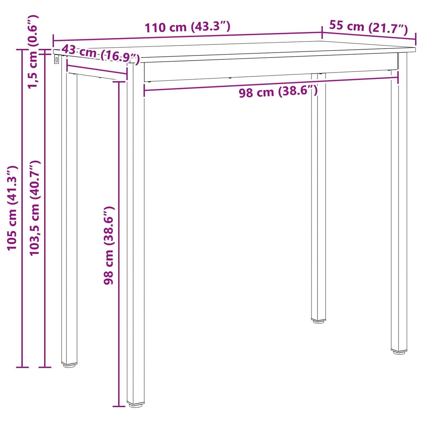 Bartafel Naturel 110 x 55 x 105 cm Massief grenenhout is nu te koop bij PeponiXL, paradijselijk wonen!