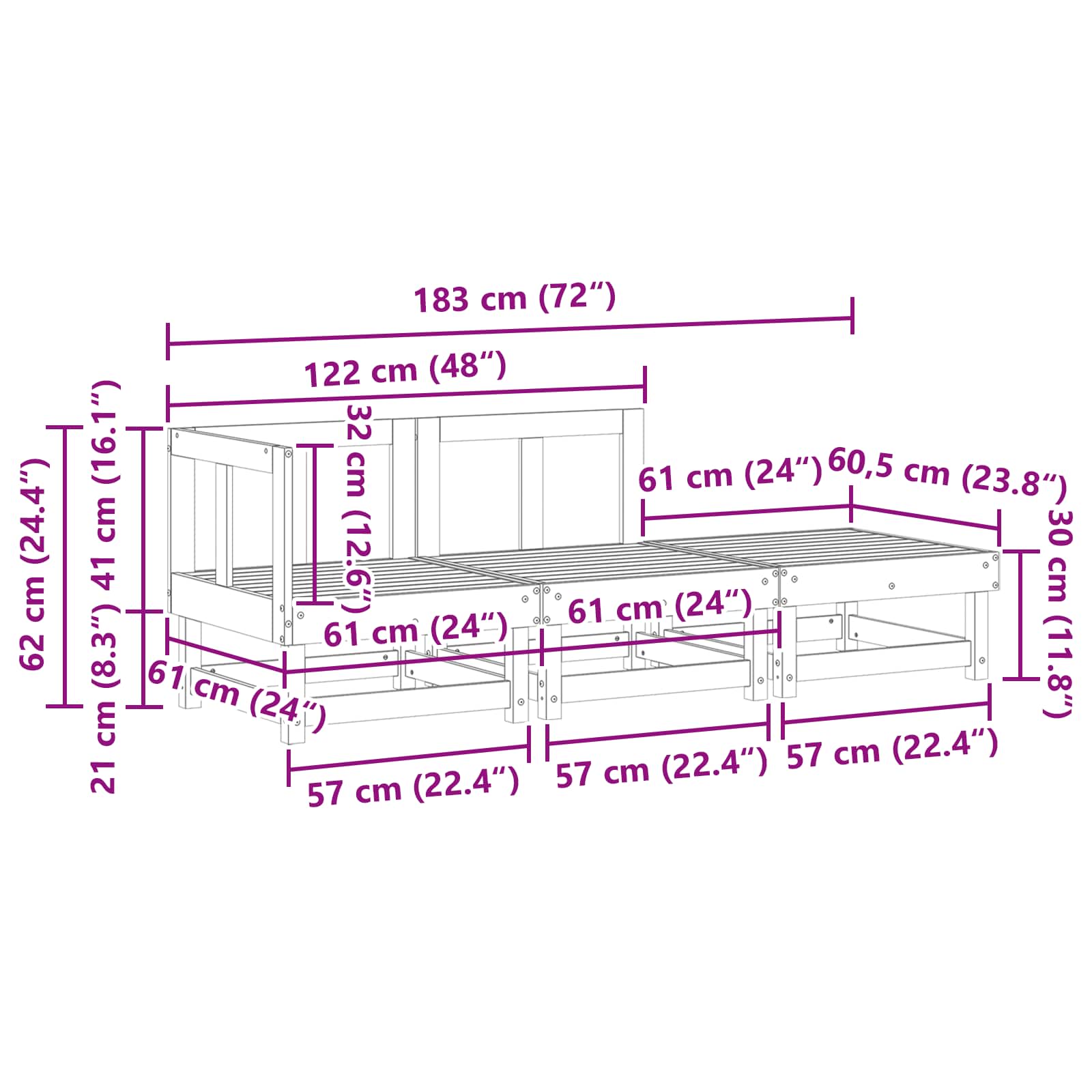 Sectie Sofa Eenheden Wasbruin 183 x 61 x 62 cm is nu te koop bij PeponiXL, paradijselijk wonen!