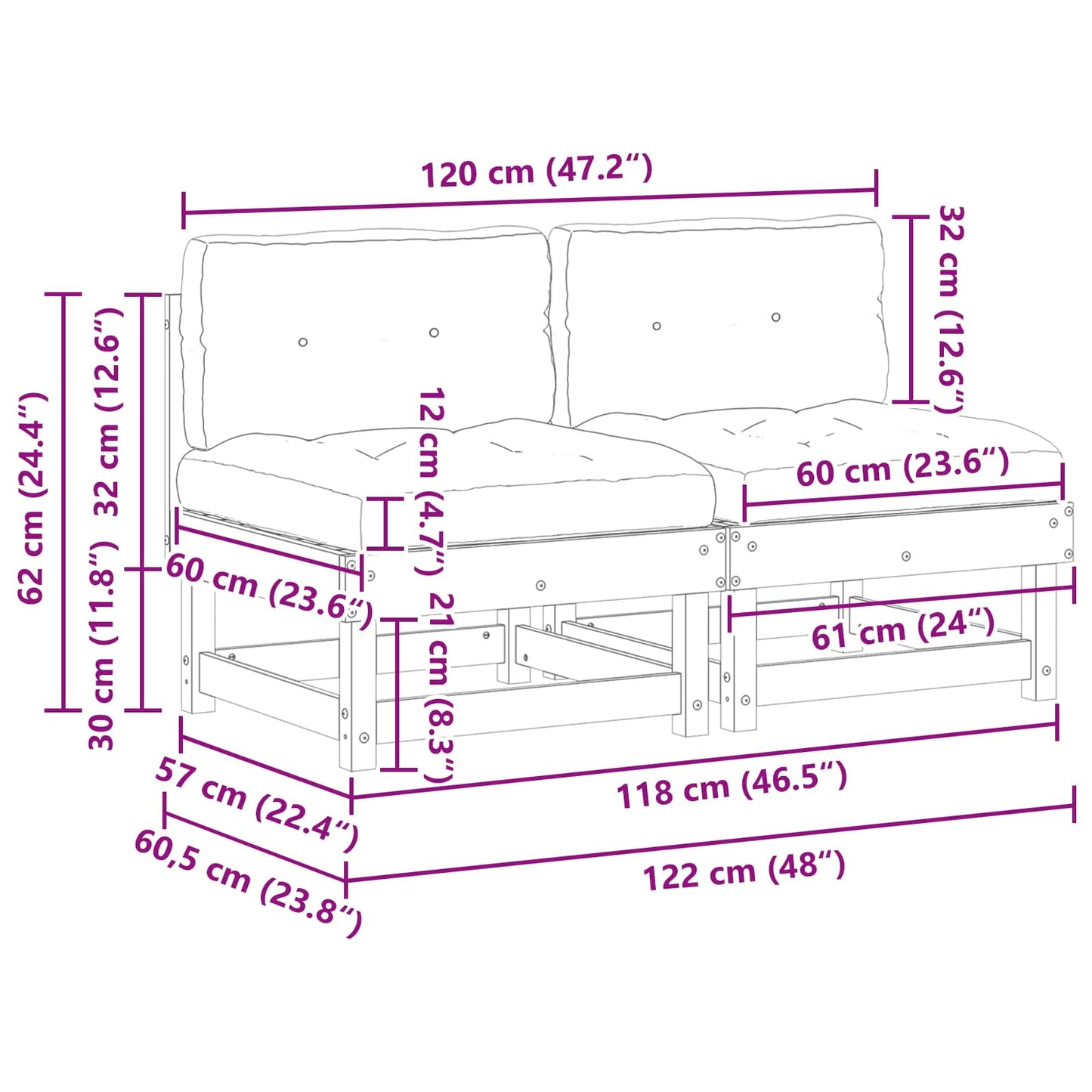 Tuin Midden Sofa Massief grenenhout Waskleur Bruin is nu te koop bij PeponiXL, paradijselijk wonen!