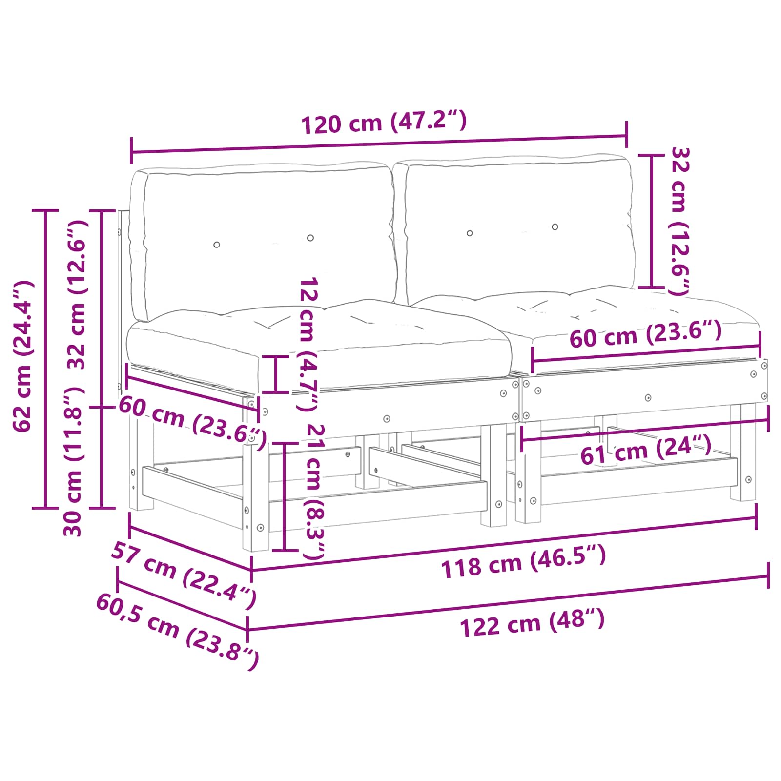 Tuin Midden Sofa Massief grenenhout Waskleur Bruin is nu te koop bij PeponiXL, paradijselijk wonen!