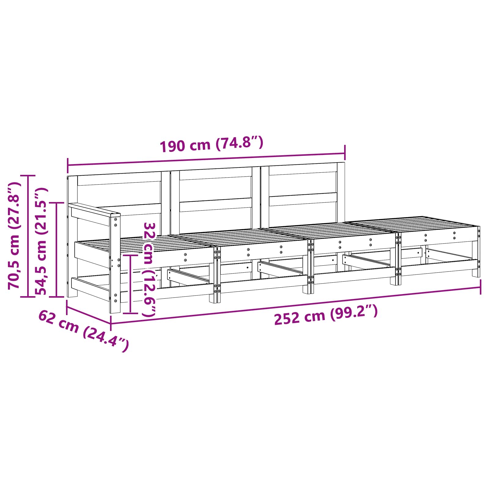 Sectie Sofa Eenheden Wasbruin 252 x 62 x 70,5 cm is nu te koop bij PeponiXL, paradijselijk wonen!