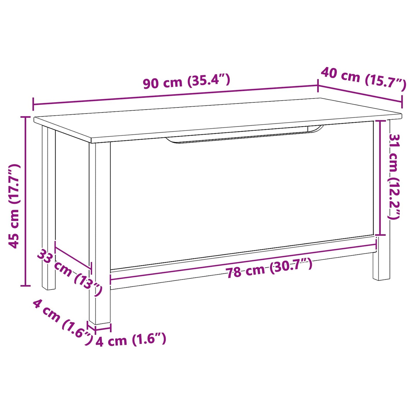 Opbergbox Honingbruin 90 x 40 x 45 cm Massief Vurenhout is nu te koop bij PeponiXL, paradijselijk wonen!