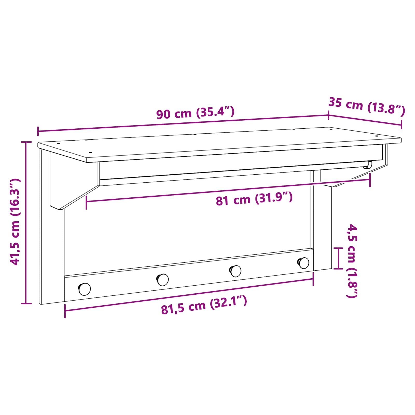 Kapstok Wit en honingbruin 90 x 35 x 41.5 cm Massief Vurenhout is nu te koop bij PeponiXL, paradijselijk wonen!