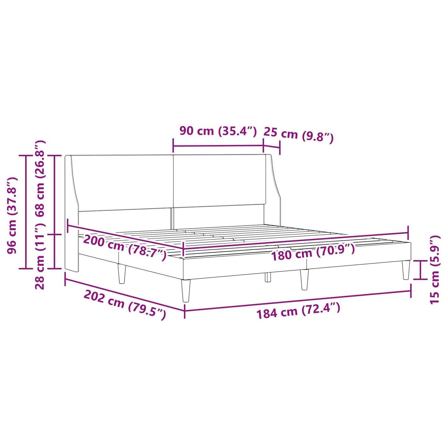 Bedframe met hoofdeinde Donkergrijs 180 x 200 cm Fluweel is nu te koop bij PeponiXL, paradijselijk wonen!