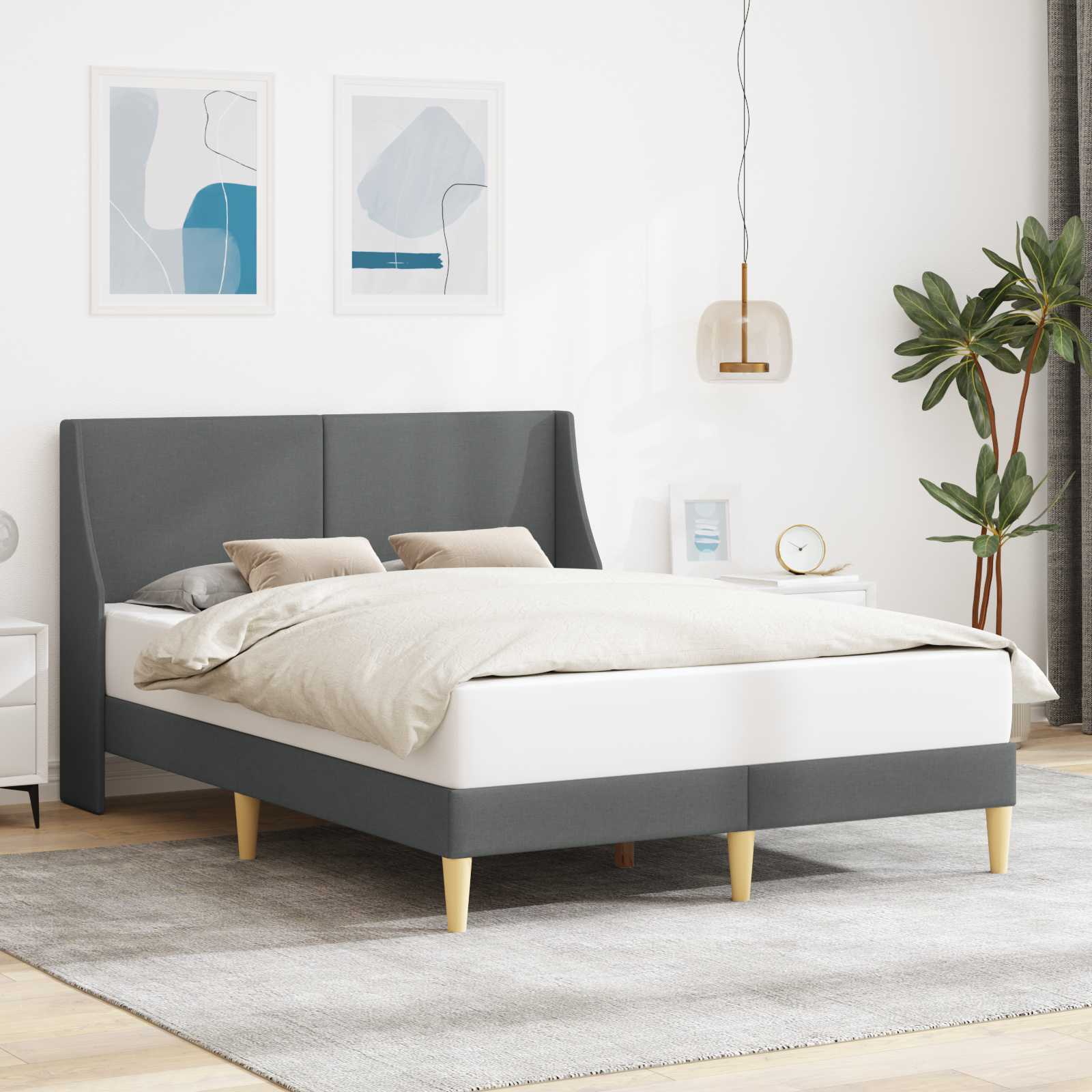 Bedframe met hoofdeinde Donkergrijs 137 x 190 cm Stof is nu te koop bij PeponiXL, paradijselijk wonen!