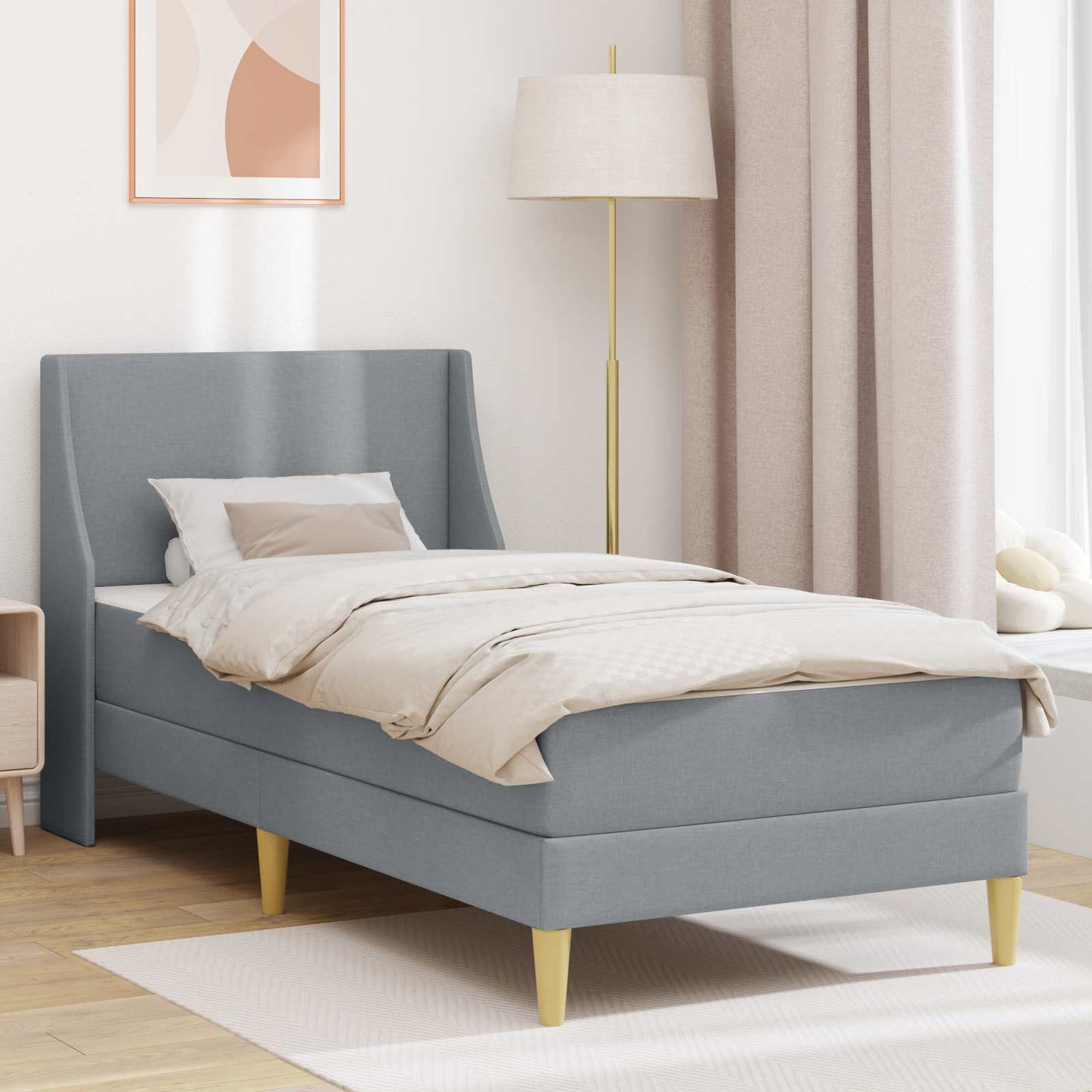 Bedframe met matras Lichtgrijs 100 x 200 cm Polyester is nu te koop bij PeponiXL, paradijselijk wonen!
