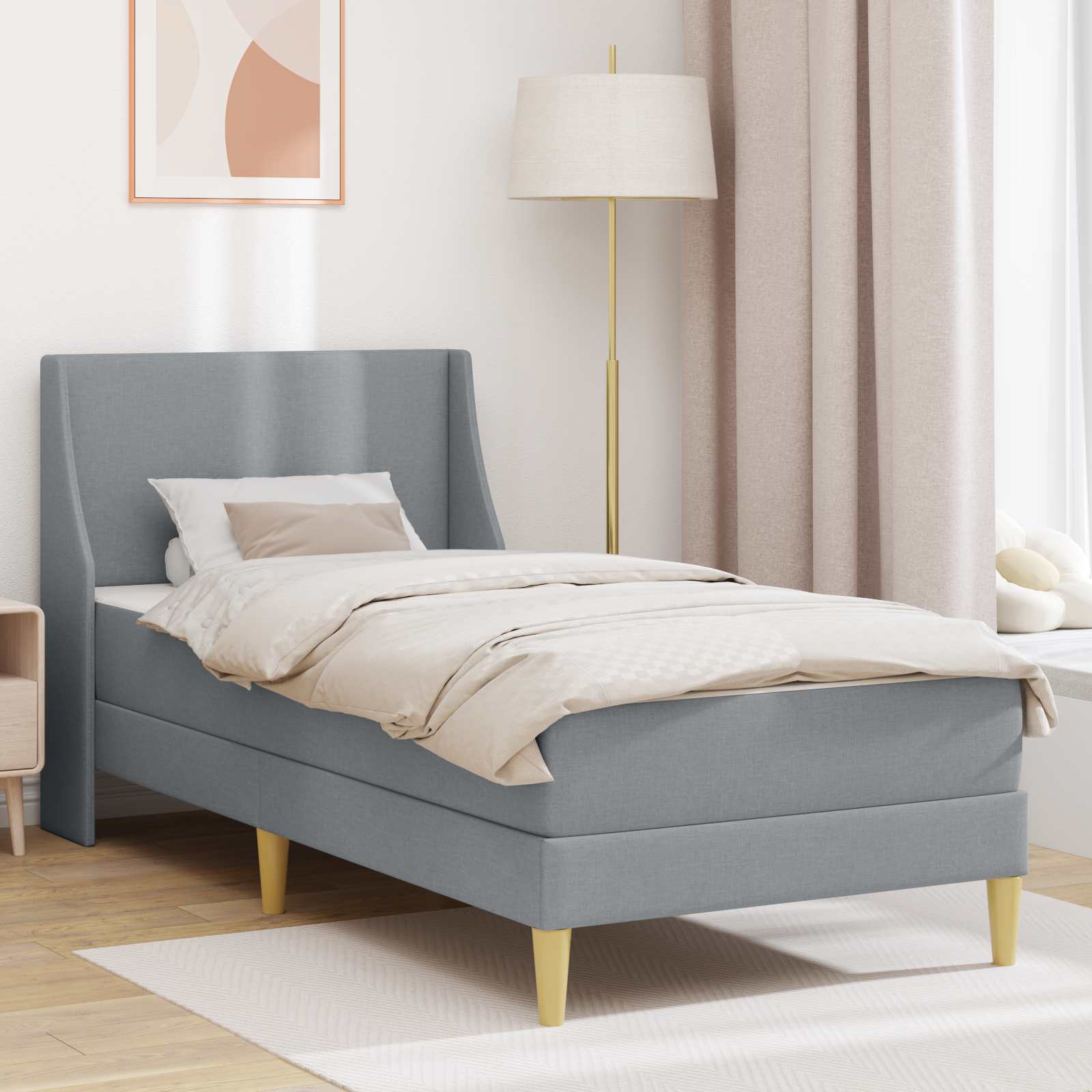 Bedframe met matras Lichtgrijs 100 x 200 cm Polyester is nu te koop bij PeponiXL, paradijselijk wonen!