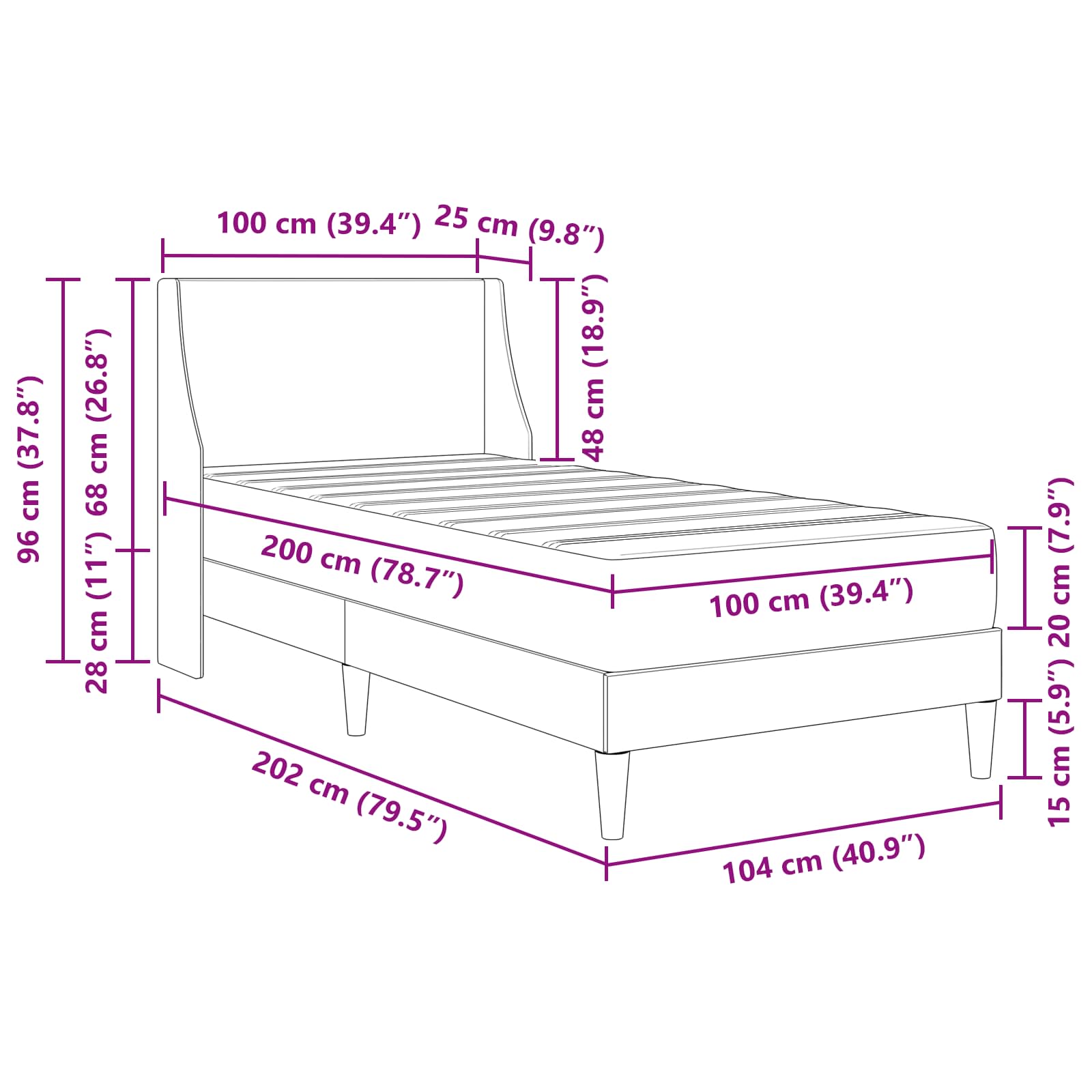 Bedframe met matras Lichtgrijs 100 x 200 cm Polyester is nu te koop bij PeponiXL, paradijselijk wonen!