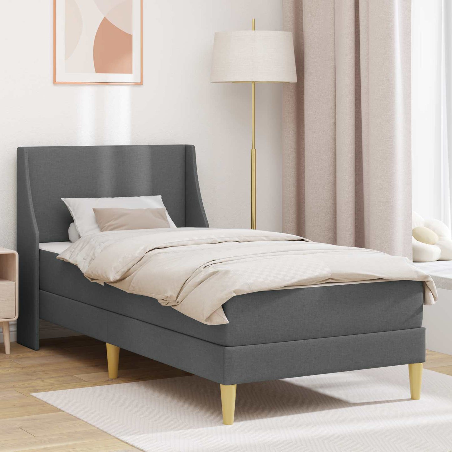 Bedframe met matras Donkergrijs 100 x 200 cm Polyester is nu te koop bij PeponiXL, paradijselijk wonen!