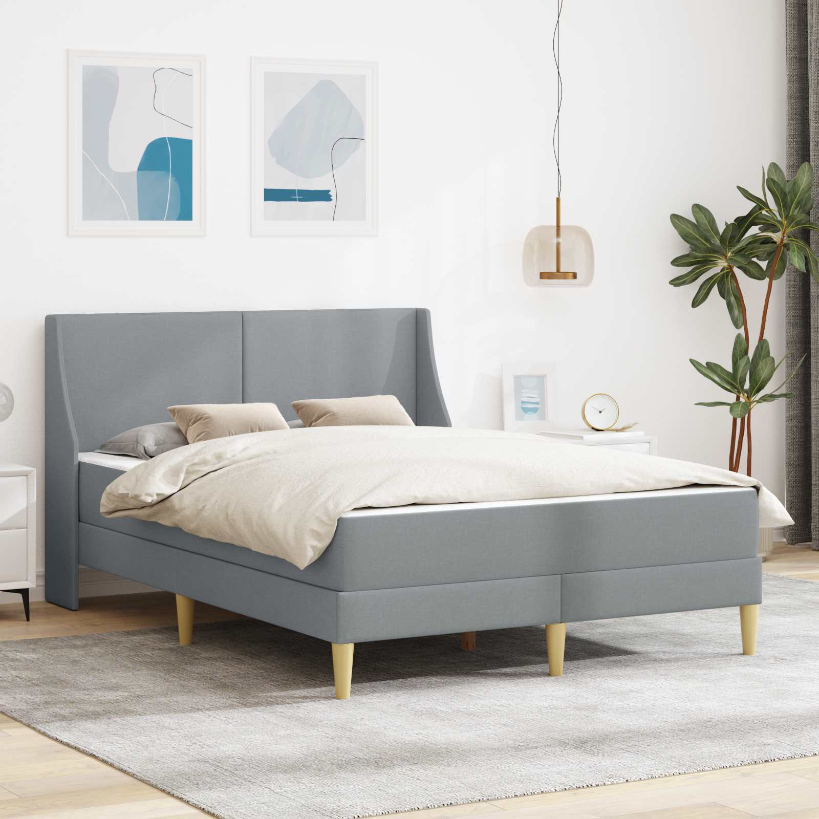 Bedframe met matras Lichtgrijs 140 x 200 cm Polyester is nu te koop bij PeponiXL, paradijselijk wonen!